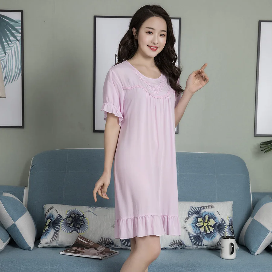 Pink Casual Women Satin Nightdress Solid Lace Sleepwear Floral O-Neck Collar Nightwear Knee-Length Home Wear Nighty Nightgown
Pink Casual Women Satin Nightdress Solid Lace Sleepwear Floral O-Neck Collar Nightwear Knee-Length Home Wear Nighty Nightgown