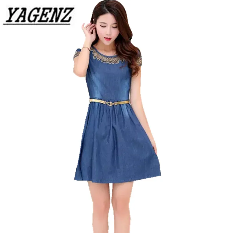2019 New Summer Lady Jeans Dress Fashion Casual O Neck Short Sleeve slim Denim Large Size Lace patchwork Lady Denim Dress M-4XL
2019 New Summer Lady Jeans Dress Fashion Casual O Neck Short Sleeve slim Denim Large Size Lace patchwork Lady Denim Dress M-4XL