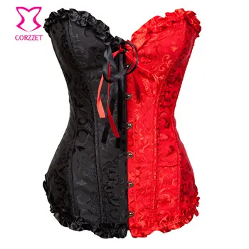 Black and Red Jacquard Gothic Corset Sexy Corpetes E Espartilhos Overbust Korsett For Women Burlesque Corsets and Bustiers
Black and Red Jacquard Gothic Corset Sexy Corpetes E Espartilhos Overbust Korsett For Women Burlesque Corsets and Bustiers