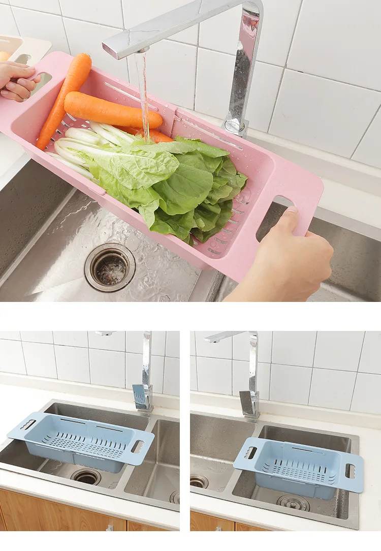 Silicone Retractable Adjustment Sink Wash Vegetable Fruit Drain Basket Drain Rack Colanders Strainer Dry Rack Kitchen Clean Tool (15)