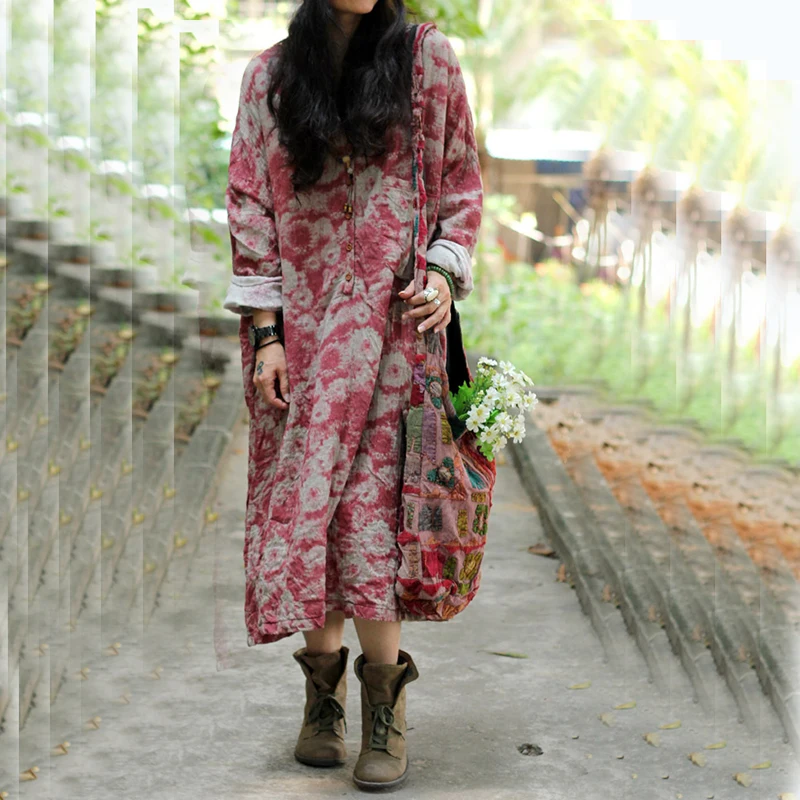 Women 2016 Autumn Long-sleeved Vintage Floral Print Cotton Linen Loose Dress Retro Loose Robes Dress Casual Dress
Women 2016 Autumn Long-sleeved Vintage Floral Print Cotton Linen Loose Dress Retro Loose Robes Dress Casual Dress