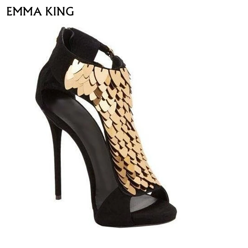 EMMA KING NEW BLACK/RED Summer SEXY Gold Sequin-Embellished High Heel Gladiator Sandals Peep Toe Cut-out Cage Party Shoes Woman
EMMA KING NEW BLACK/RED Summer SEXY Gold Sequin-Embellished High Heel Gladiator Sandals Peep Toe Cut-out Cage Party Shoes Woman