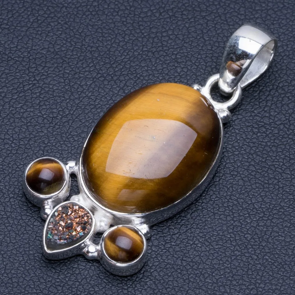 Natural Tiger Eye and Druzy Punk Style 925 Sterling Silver Pendant 1 3/4" Q1123
Natural Tiger Eye and Druzy Punk Style 925 Sterling Silver Pendant 1 3/4" Q1123