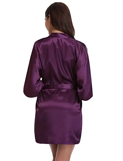 Women Silk Satin Short Night Robe Solid Kimono Robe Fashion Bath Robe Sexy Bathrobe Peignoir Femme Wedding Bride Bridesmaid Robe 124