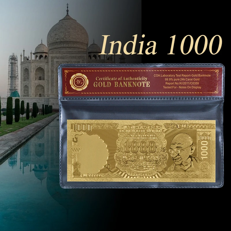 WR New Arrive Collection Banknote India 1000 Rupee Gold Banknote With Certificate Plastic Frame
WR New Arrive Collection Banknote India 1000 Rupee Gold Banknote With Certificate Plastic Frame