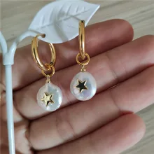 Tự nhiên đồng tiền nước ngọt đính hạt ngọc trai quyến rũ & nhỏ sao vàng charm hạt tòn ten Mặt dây chuyền vòng tay thép không gỉ Khuyên tai dành cho n(China)