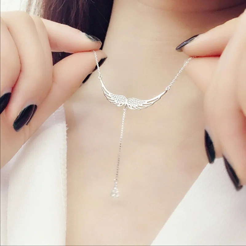 Solid 925 Sterling Silver Fine Wedding Jewelry Angel Wings AAA Cubic Zirconia Choker Necklaces & Pendants For Women Gift
Solid 925 Sterling Silver Fine Wedding Jewelry Angel Wings AAA Cubic Zirconia Choker Necklaces & Pendants For Women Gift