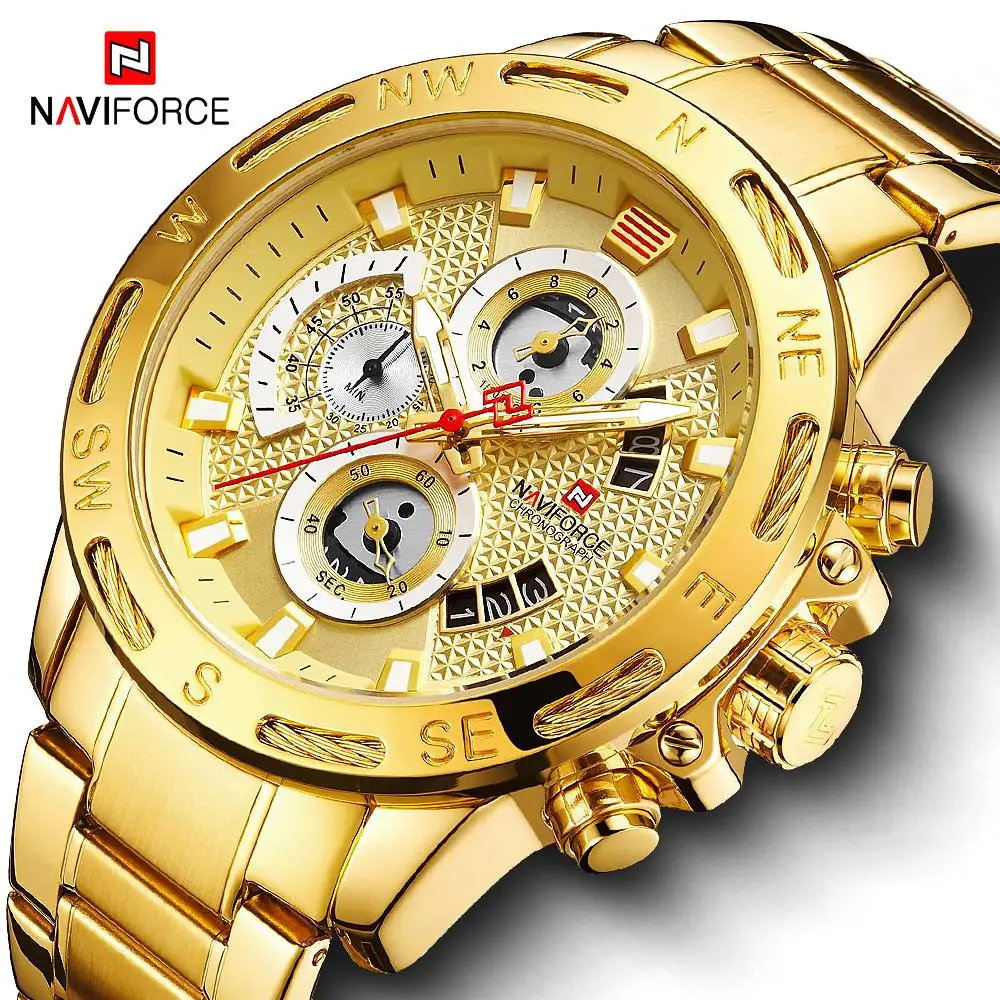 NAVIFORCE Men Watches Waterproof Stainless Steel Quartz Watch Male Chronograph Military Clock Wrist watch Relogio Masculino
NAVIFORCE Men Watches Waterproof Stainless Steel Quartz Watch Male Chronograph Military Clock Wrist watch Relogio Masculino