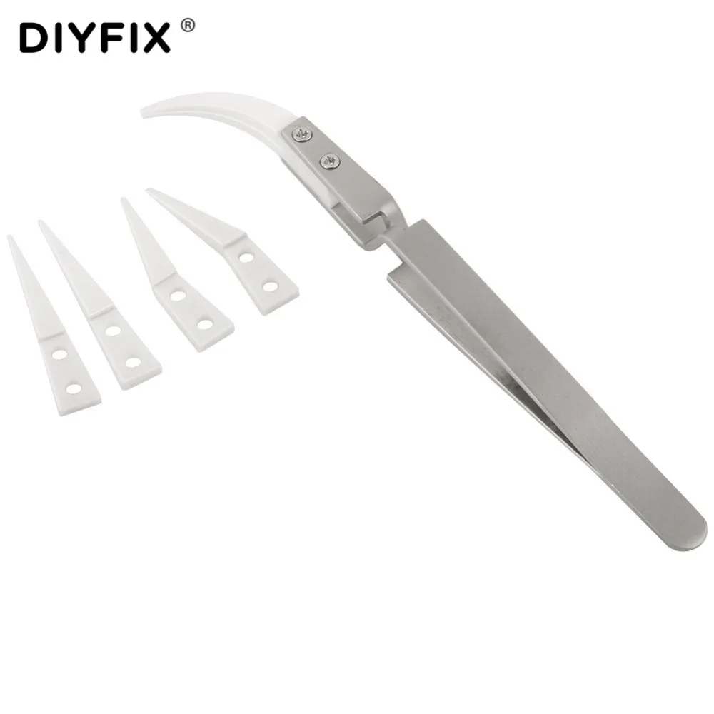 

DIYFIX ESD Ceramic Tweezers Precision Cross Lock Reverse Forceps Heat-resistant DIY Repair Tools E - Cigarette Resistance Wire