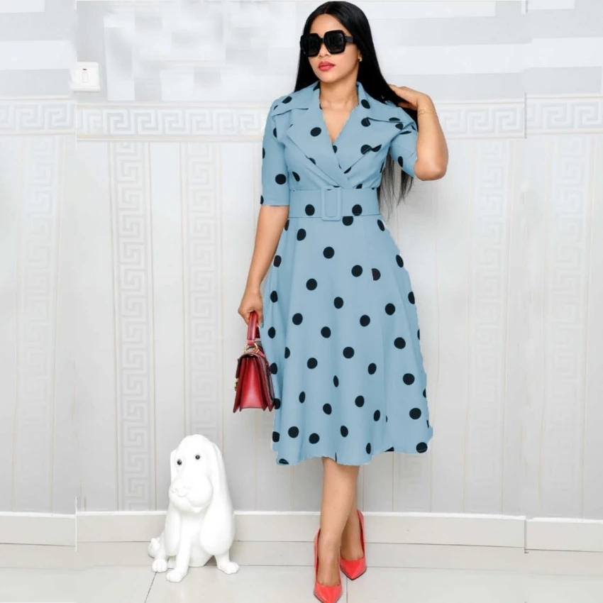 2019 New African OL Office Dresses Lady Notched Collar Polka Dot Print 3/4 Sleeve Pachwork Big Swing Wide Belt Midi Retro Dress
2019 New African OL Office Dresses Lady Notched Collar Polka Dot Print 3/4 Sleeve Pachwork Big Swing Wide Belt Midi Retro Dress