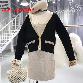 ALPHALMODA 2018 Single Breasted Women Knitted Jacke V-collar Long-sleeved Golden Striped Faux Pocket Female Graceful Cardigans 
ALPHALMODA 2018 Single Breasted Women Knitted Jacke V-collar Long-sleeved Golden Striped Faux Pocket Female Graceful Cardigans