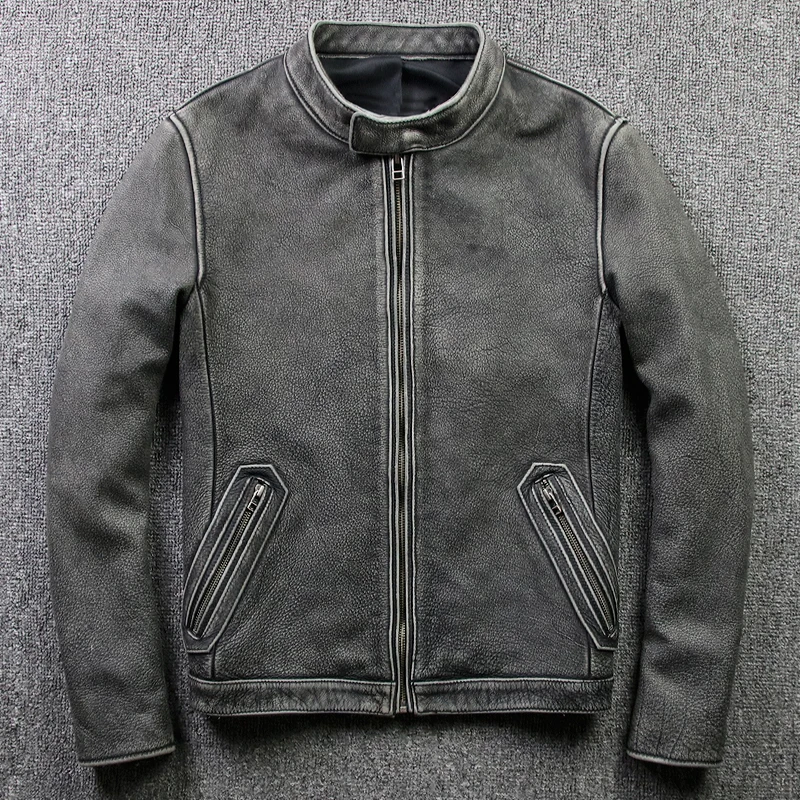 2019 Men's Vintage Gray Cowskin Jacket DesignerThick Genuine Leather Large Size Jacket Male Casual European American Zipper Coat
2019 Men's Vintage Gray Cowskin Jacket DesignerThick Genuine Leather Large Size Jacket Male Casual European American Zipper Coat