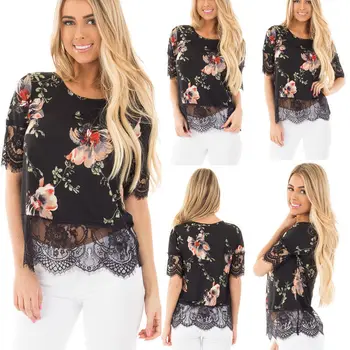 Short Sleeve Lace Tops Blouses Ladies Korean Fashion Flower Printed Blouses Summer Hot Women 'S Clothing
Short Sleeve Lace Tops Blouses Ladies Korean Fashion Flower Printed Blouses Summer Hot Women 'S Clothing