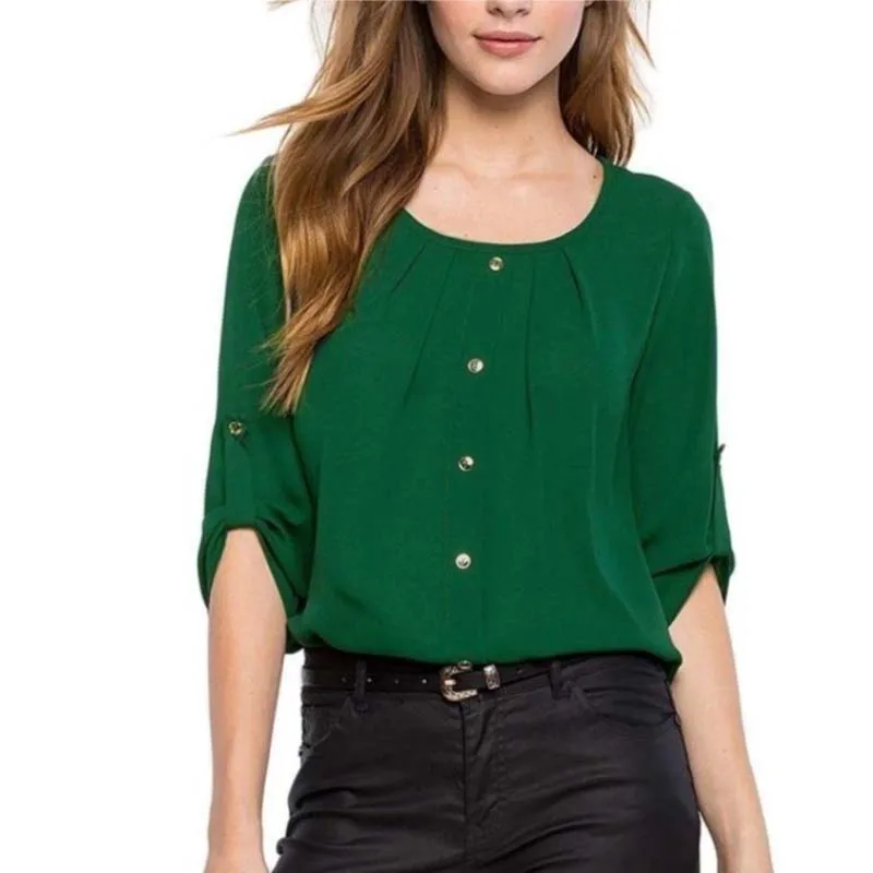 Women's Slim Casual Office Round Neck Pleated Button Sleeve Loose Chiffon Shirt Women
Women's Slim Casual Office Round Neck Pleated Button Sleeve Loose Chiffon Shirt Women