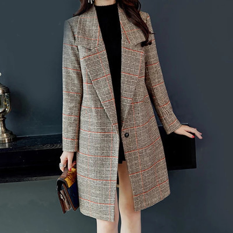 Autumn and winter new Korean version of the retro large size long woolen coat tartan coat coat women's coat JQ914
Autumn and winter new Korean version of the retro large size long woolen coat tartan coat coat women's coat JQ914