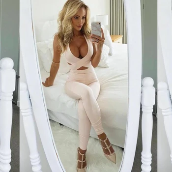 2019 Fashion Beige Sleeveless Bandage Jumpsuit V Neck Hollow Out Solid Bodycon Sexy Women Summer Elegant Celebrity Party Club
2019 Fashion Beige Sleeveless Bandage Jumpsuit V Neck Hollow Out Solid Bodycon Sexy Women Summer Elegant Celebrity Party Club