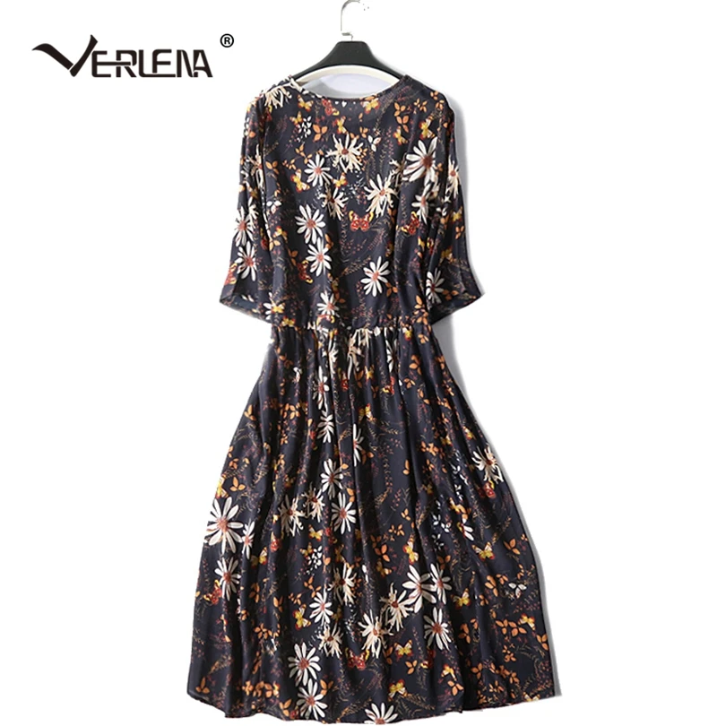 Verlena O-Neck Half Sleeve Floral Print 95% Silk Dress Women Summer Cool Drawstring Waist A-Line Casual Midi Dress 2019 Homewear
Verlena O-Neck Half Sleeve Floral Print 95% Silk Dress Women Summer Cool Drawstring Waist A-Line Casual Midi Dress 2019 Homewear
