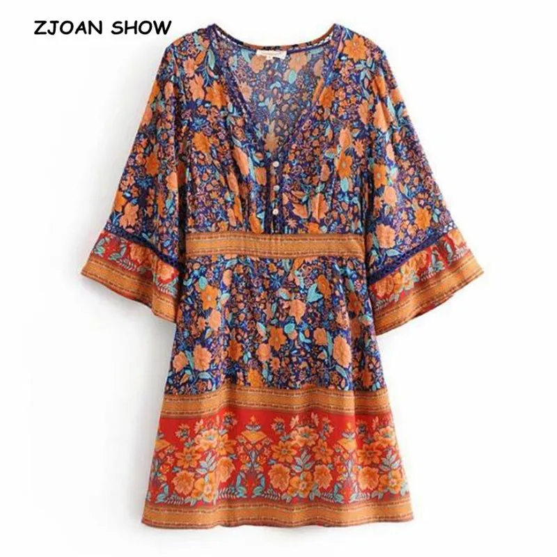 2019 New Women Bohemian Orange blue Floral Print Mini Dress Spliced Hollow Out V neck Flare Cuff Short Dresses Femme Vestido
2019 New Women Bohemian Orange blue Floral Print Mini Dress Spliced Hollow Out V neck Flare Cuff Short Dresses Femme Vestido