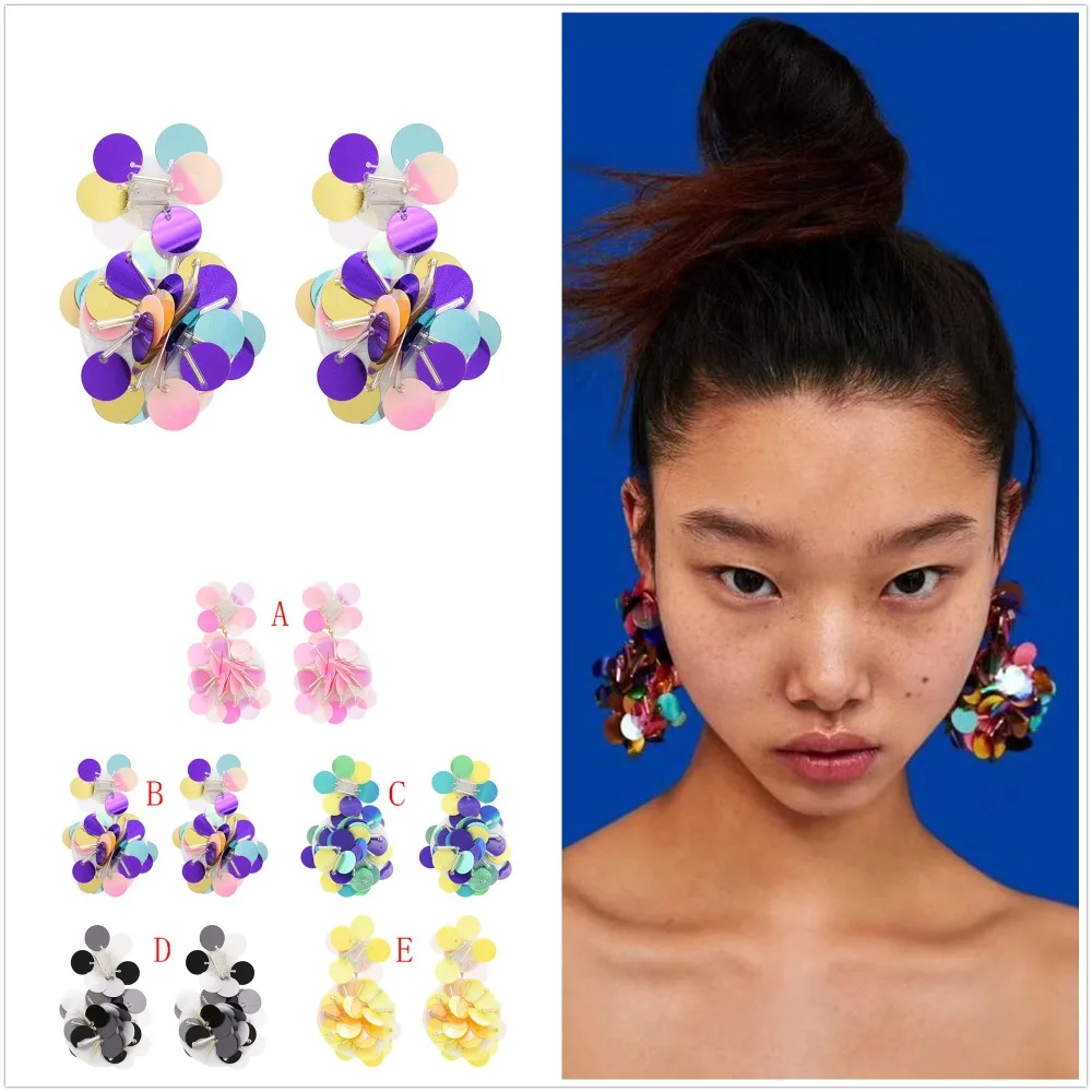 Inlove 5 Colors Large Personality Cute Drop Earrings Korean Bohemian Sequins Tassel Dangle for Women Charm Jewelry | Украшения и
