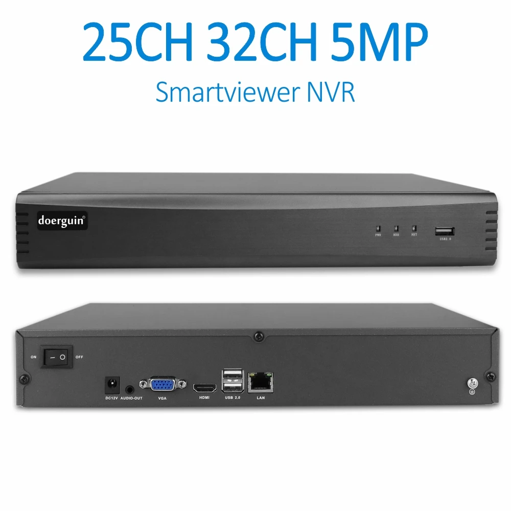 doerguin 25CH 32CH 5MP H.265 Smartviewer Network Video Recorder support 2x10TB HDD with HDMI and VGA Output, Free PC Software
doerguin 25CH 32CH 5MP H.265 Smartviewer Network Video Recorder support 2x10TB HDD with HDMI and VGA Output, Free PC Software