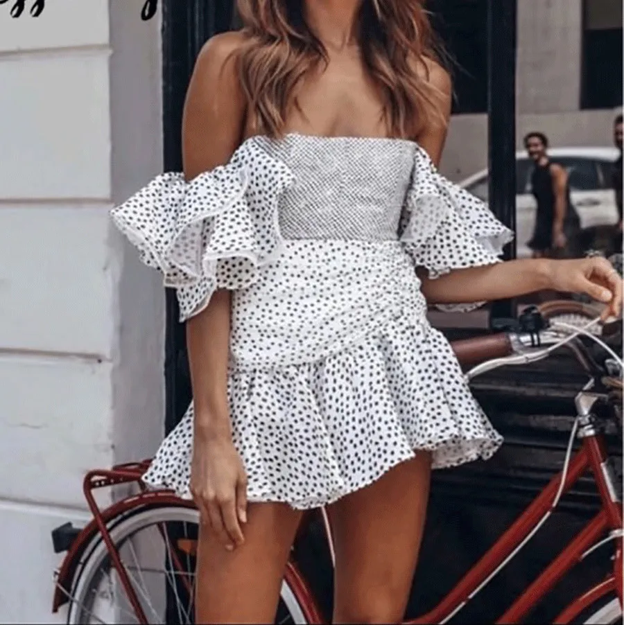 2019 New arrival Women Fahsion Sexy Mini Dress Dots Pattern Slash Neck Ruffled Style Off Shoulder Holiday and Vocation Dresses
2019 New arrival Women Fahsion Sexy Mini Dress Dots Pattern Slash Neck Ruffled Style Off Shoulder Holiday and Vocation Dresses