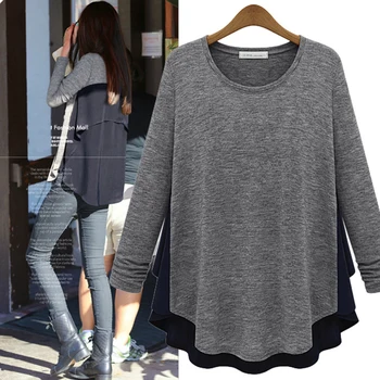 2017 Fashion Frill Trim Rib Knit T-shirt O neck Casual T shirt for Women Gray Block Long Sleeve Woman Plus Size T shirt Top z30
2017 Fashion Frill Trim Rib Knit T-shirt O neck Casual T shirt for Women Gray Block Long Sleeve Woman Plus Size T shirt Top z30