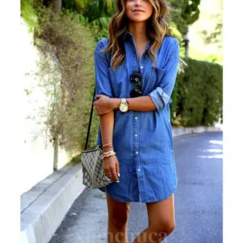 Women's Casual Lapel Slim Long Sleeve Denim Outdoor Dress Windbreaker Womens Longline Denim Shirt Dress Ladies Jean Dresses
Women's Casual Lapel Slim Long Sleeve Denim Outdoor Dress Windbreaker Womens Longline Denim Shirt Dress Ladies Jean Dresses