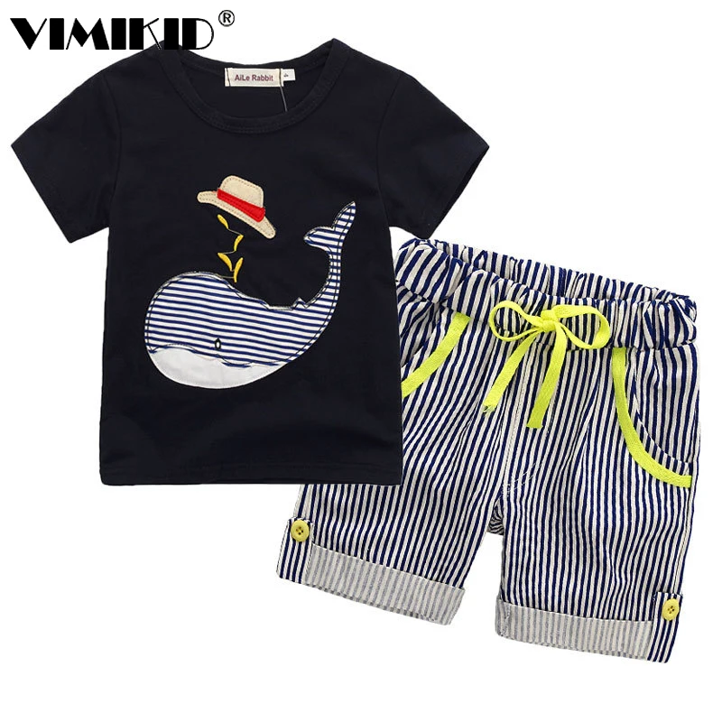 VIMIKID wear children's pure cotton short sleeve summer suit The boy T-shirt shorts two-piece outfit Baby stripes whales
VIMIKID wear children's pure cotton short sleeve summer suit The boy T-shirt shorts two-piece outfit Baby stripes whales