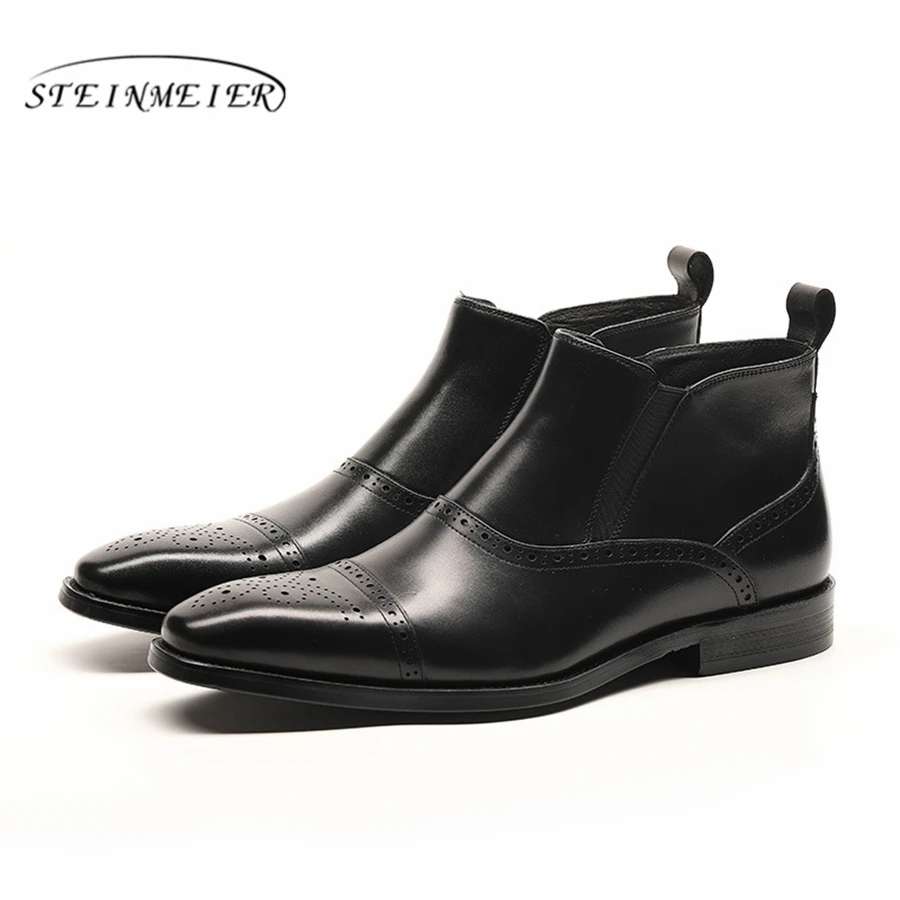 Men winter Boots Genuine cow leather chelsea boots brogue casual ankle flat shoes Comfortable quality soft black brown 2019
Men winter Boots Genuine cow leather chelsea boots brogue casual ankle flat shoes Comfortable quality soft black brown 2019