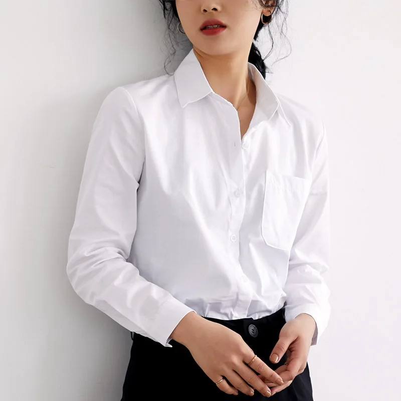 Spring Summer Basic Turn-down Collar White Women Blouses Tops Loose One Pocket Casual Blouse Shirt Female Shirts blusas 2019
Spring Summer Basic Turn-down Collar White Women Blouses Tops Loose One Pocket Casual Blouse Shirt Female Shirts blusas 2019