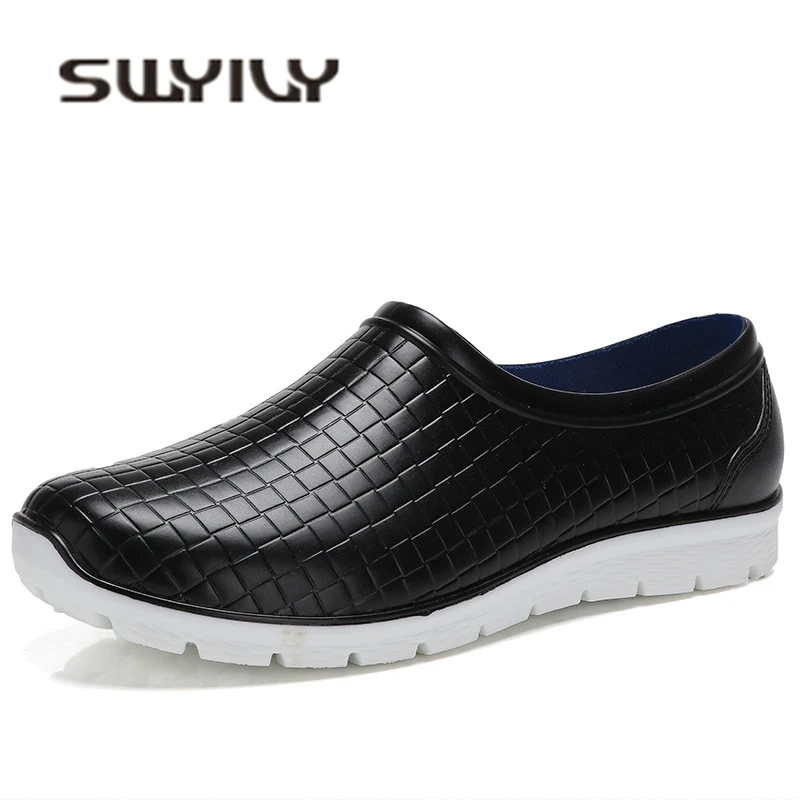 SWYIVY Men Water Shoes Rubber Rain Boots Anti Slip 2018 New Low Shallow Flat Male Rainboots Waterproof Kitchen Footwear 44 
SWYIVY Men Water Shoes Rubber Rain Boots Anti Slip 2018 New Low Shallow Flat Male Rainboots Waterproof Kitchen Footwear 44
