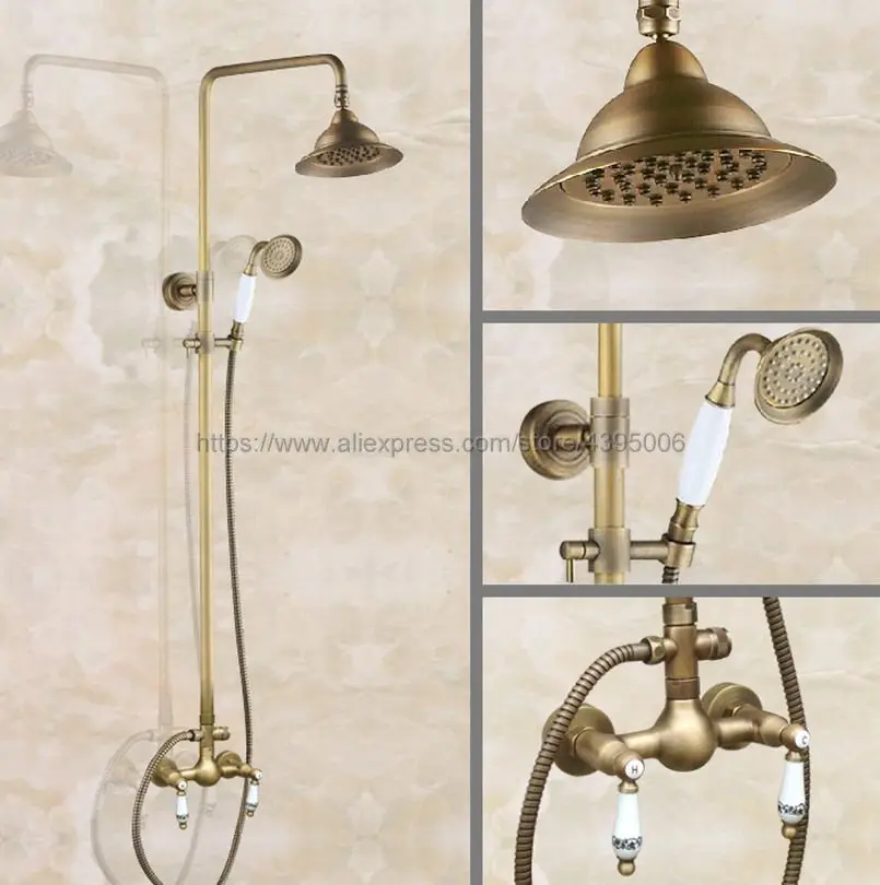 Antique Brass Bathroom Rainfall Shower Faucets Set Double Handle Mixer Tap Wall Mounted Bath Showers Sets Ban110
Antique Brass Bathroom Rainfall Shower Faucets Set Double Handle Mixer Tap Wall Mounted Bath Showers Sets Ban110