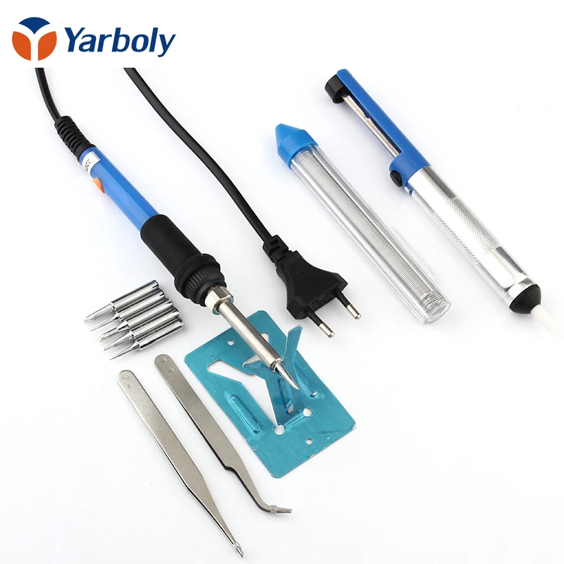 EU plug 60w 220v Adjustable Temperature Soldering Iron Kit+5 Tips+Desoldering Pump+Soldering Iron Stand +Tweezers+ Solder Wire
EU plug 60w 220v Adjustable Temperature Soldering Iron Kit+5 Tips+Desoldering Pump+Soldering Iron Stand +Tweezers+ Solder Wire