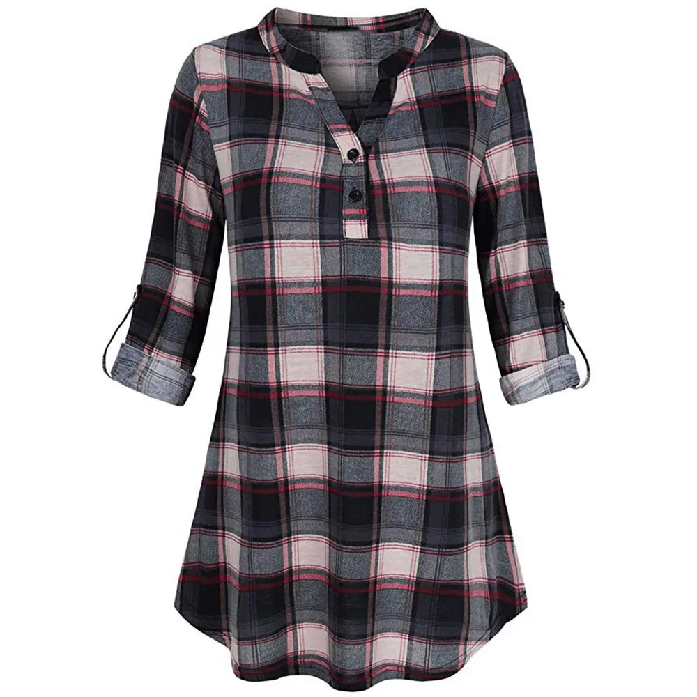 Women's Plaid Blouses Split V Neck Long Sleve Casual Button Roll-up Tunic Blouses Long Shirt Ladies Tops And Blouses 2019 blusas
Women's Plaid Blouses Split V Neck Long Sleve Casual Button Roll-up Tunic Blouses Long Shirt Ladies Tops And Blouses 2019 blusas