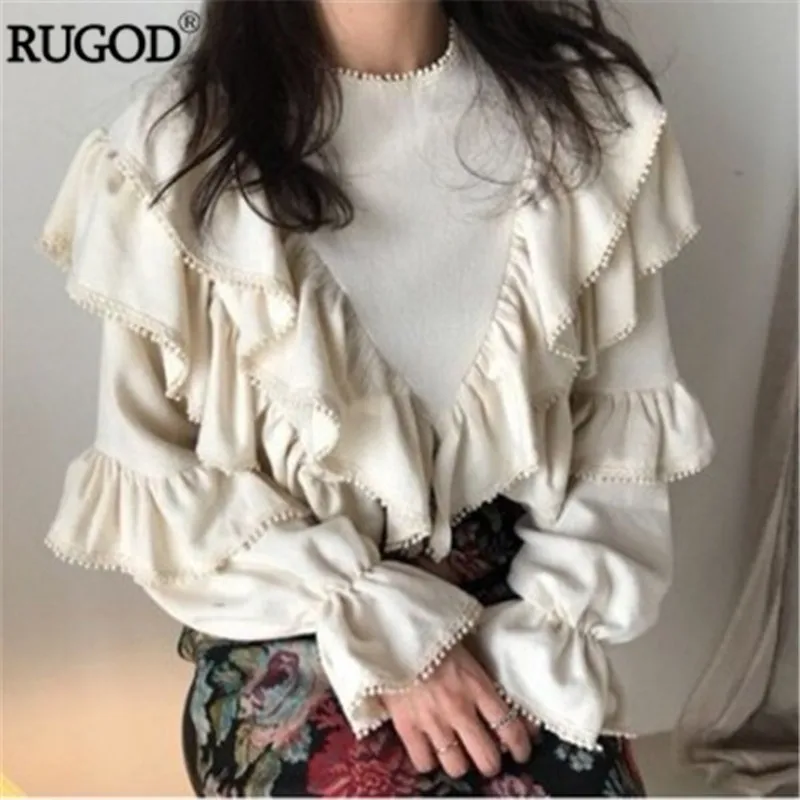 RUGOD Casual Ruffles women blouse sping flare sleeve white shirts female Round neck office ladies blouse camiseta feminina
RUGOD Casual Ruffles women blouse sping flare sleeve white shirts female Round neck office ladies blouse camiseta feminina