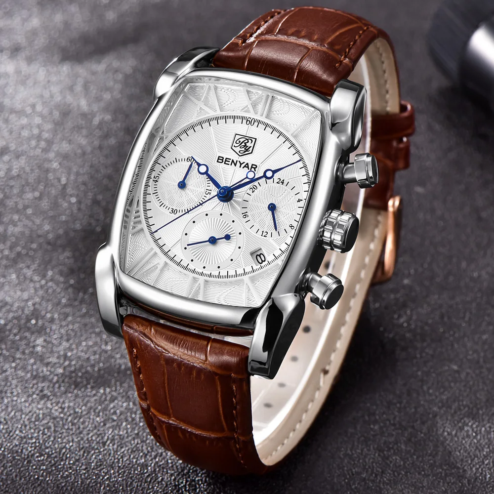 Мужские кварцевые часы с хронографом на ремешке из натуральной кожи|watch f|watch