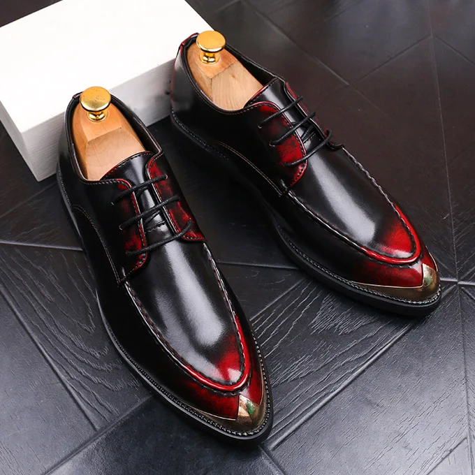 

Italy Style Men Leather Shoes Black/Red Business Dress Shoes Leather Lace-up Pointed Toe Small Metal Tip Formal Zapatos Hombre