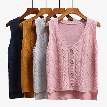 Women sleeveless knitting sweater vest pullover Autumn basic waistcoat vest for women Knitted vests with button
Women sleeveless knitting sweater vest pullover Autumn basic waistcoat vest for women Knitted vests with button