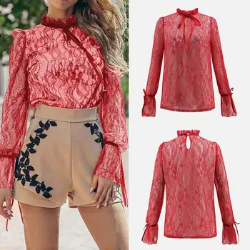 Women's Lantern Sleeve Lace Shirt Blouse Bowtie Lace Up Hollow Out O-neck Ladies Tops 2020 Summer Casual Female Blouses
Women's Lantern Sleeve Lace Shirt Blouse Bowtie Lace Up Hollow Out O-neck Ladies Tops 2020 Summer Casual Female Blouses