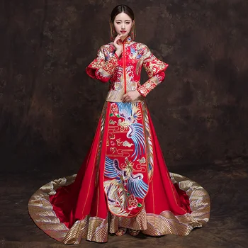 Phoenix Embroidery Ladies Elegant Cheongsam Suit Ancient Royal Bride Trailing Dress Red Chinese Wedding Qipao Vestidos S-XL
Phoenix Embroidery Ladies Elegant Cheongsam Suit Ancient Royal Bride Trailing Dress Red Chinese Wedding Qipao Vestidos S-XL
