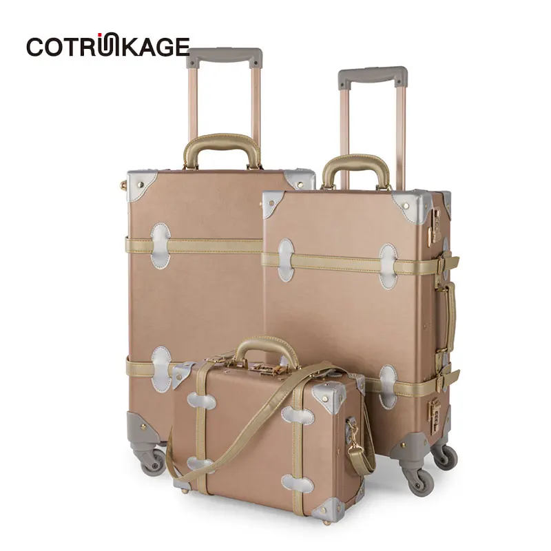 COTRUNKAGE 3 Pieces Rose Gold Retro Pu Leather Suitcase Set 13" 20" 26" Women Trunk Vintage Luggages Girls Rolling Luggage Sets
COTRUNKAGE 3 Pieces Rose Gold Retro Pu Leather Suitcase Set 13" 20" 26" Women Trunk Vintage Luggages Girls Rolling Luggage Sets