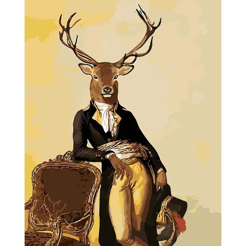 

Painting By Numbers DIY Dropshipping 40x50 50x65cm Deer Head Gentleman Animal Canvas Wedding Decoration Art picture Gift