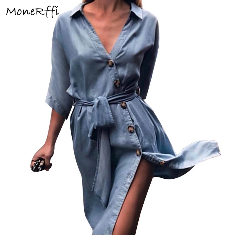 MoneRffi Summer Women Dress Plus Size Short Sleeve Sexy V-Neck Button Party Casual Dress Waist Straps Demin Sundress
MoneRffi Summer Women Dress Plus Size Short Sleeve Sexy V-Neck Button Party Casual Dress Waist Straps Demin Sundress