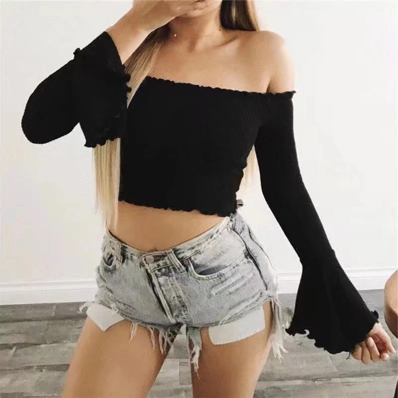 Vintage Women Solid Short Length Top T-shirt Slash Neck Women Ruched Long Flare Sleeve Crop Top Off Shoulder T-shirt
Vintage Women Solid Short Length Top T-shirt Slash Neck Women Ruched Long Flare Sleeve Crop Top Off Shoulder T-shirt