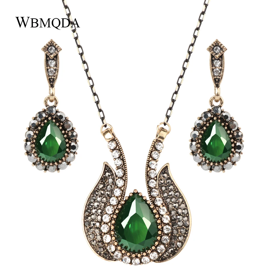 Wbmqda 2 Pcs/lot Fashion Antique Gold Green Resin Crystal Necklace And Earrings Turkish Jewelry Sets Gifts For Women
Wbmqda 2 Pcs/lot Fashion Antique Gold Green Resin Crystal Necklace And Earrings Turkish Jewelry Sets Gifts For Women