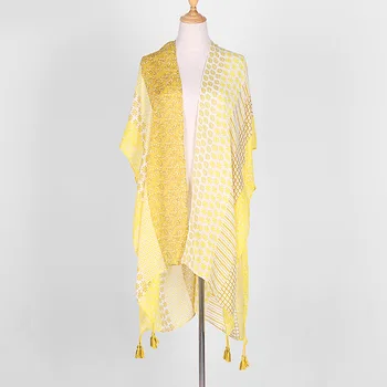

ZSyearth Women Scarf Yellow Printed Asymmetric Pattern Shawl Retro Pashmina Soft Hijabs Foulard Femme New Design Scarves