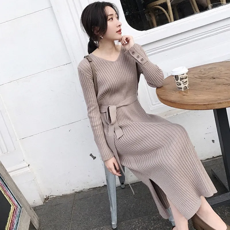 2019 Spring Ladies Long Sweater Dress V Neck Split Sashes Knitted Dresses Sashes Long Sleeve Party Dress
2019 Spring Ladies Long Sweater Dress V Neck Split Sashes Knitted Dresses Sashes Long Sleeve Party Dress