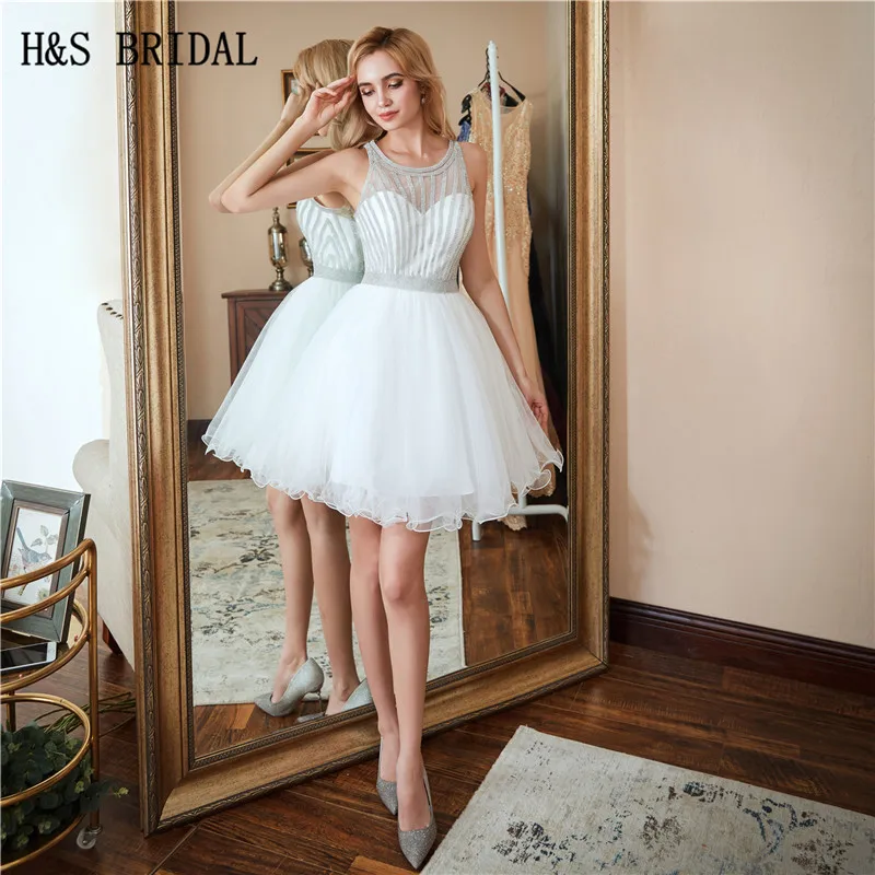 Фото Женское вечернее коктейльное платье H & S белое с прозрачным вырезом Тюлевая