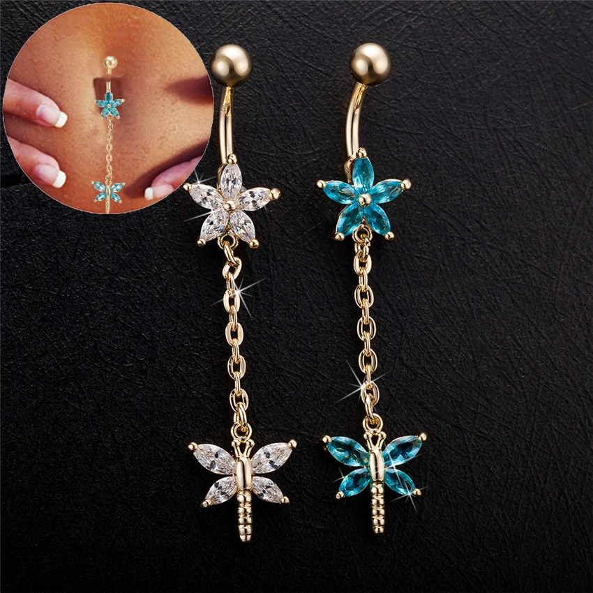 2019 Flower Gold-color Belly Button Rings Piercing Blue Clear Cubic Zirconia Dragonfly Body Navel Piercing Nombril Couleur Or
2019 Flower Gold-color Belly Button Rings Piercing Blue Clear Cubic Zirconia Dragonfly Body Navel Piercing Nombril Couleur Or
