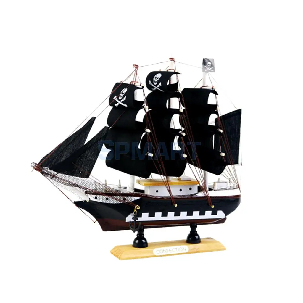 MagiDeal 9.5 Inches Handcrafted Home Decorative Nautical Wooden Pirate Ship Sailboat Boat Model for Kids Children Cool Xmas Gift